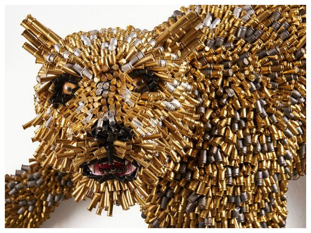 Artist creates sculptures made of used bullet shells