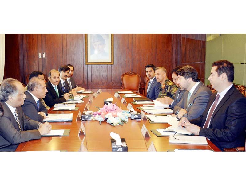 foreign secretary aizaz chaudhry talks with the afghan delegation led by deputy foreign minister hikmat khalil karzai in islamabad photo ppi