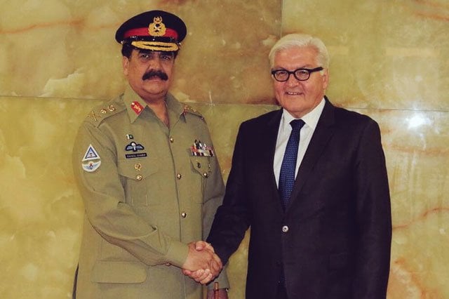 army chief general raheel sharif shakes hands with german foreign minister frank walter steinmeier at german ministry of foreign affairs on june 21 2016 photo ispr