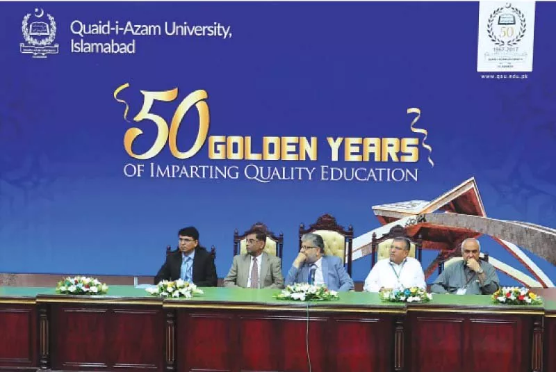hec chairman dr mukhtar ahmed qau vice chancellor dr javed ashraf and others sit at the stage during a ceremony to mark the university s 50th anniversary celebrations photo express hec chairman dr mukhtar ahmed qau vice chancellor dr javed ashraf and others sit at the stage during a ceremony to mark the university s 50th anniversary celebrations photo express