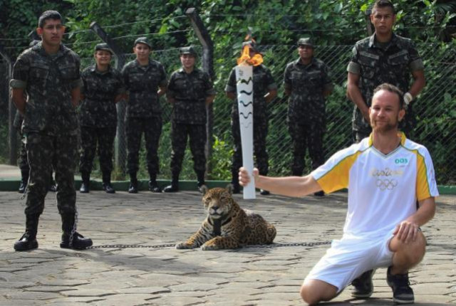 brazilian physiotherapist igor simoes andrade poses for picture next to jaguar juma as he takes part in the olympic flame torch relay in manaus brazil june 20 2016 picture taken june 20 2016 photo reuters marcio melo brazilian physiotherapist igor simoes andrade poses for picture next to jaguar juma as he takes part in the olympic flame torch relay in manaus brazil june 20 2016 picture taken june 20 2016 photo reuters marcio melo