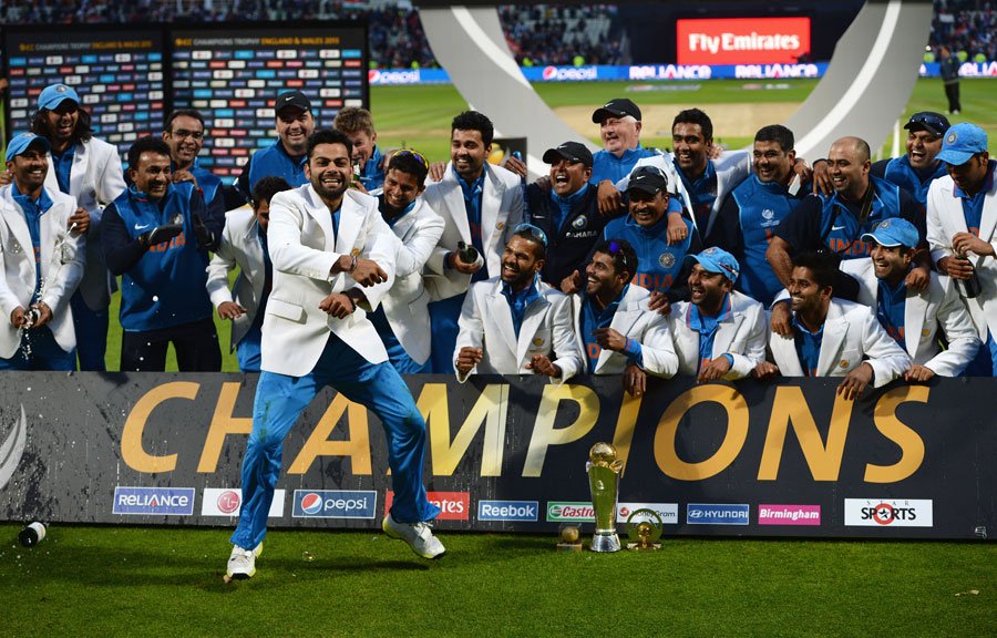 indian team celebrates winning the 2013 icc champions trophy in at edgbaston on june 23 2013 photo afp