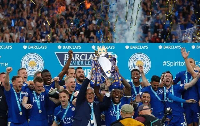 leicester city after winning the 2015 16 premier league at king power stadium in leicester england on may 7 2016 photo afp leicester city after winning the 2015 16 premier league at king power stadium in leicester england on may 7 2016 photo afp