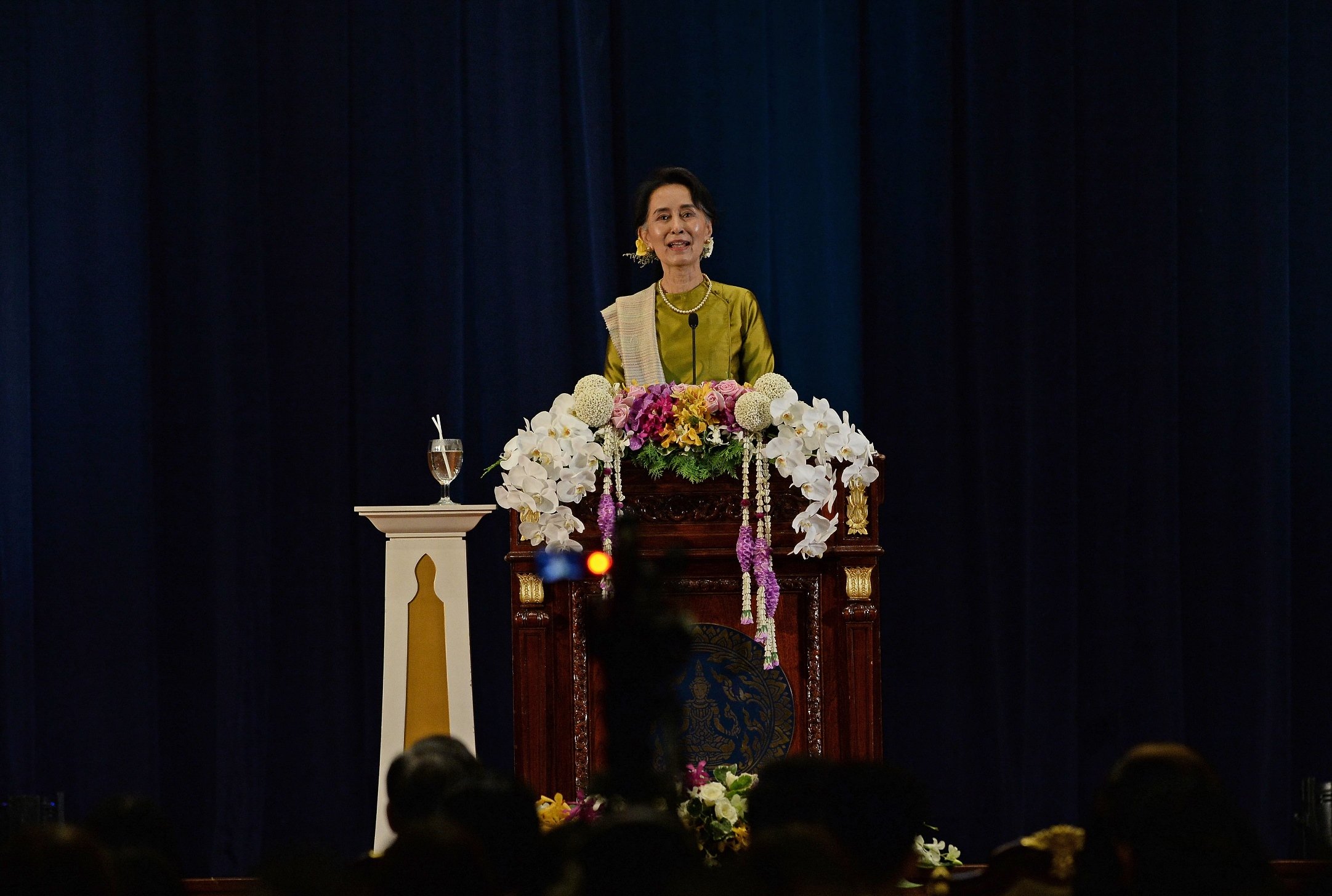 myanmar 039 s state counselor and foreign minister aung san suu kyi delivers her keynote speech at the ministry of foreign affairs in bangkok on june 24 2016 photo afp