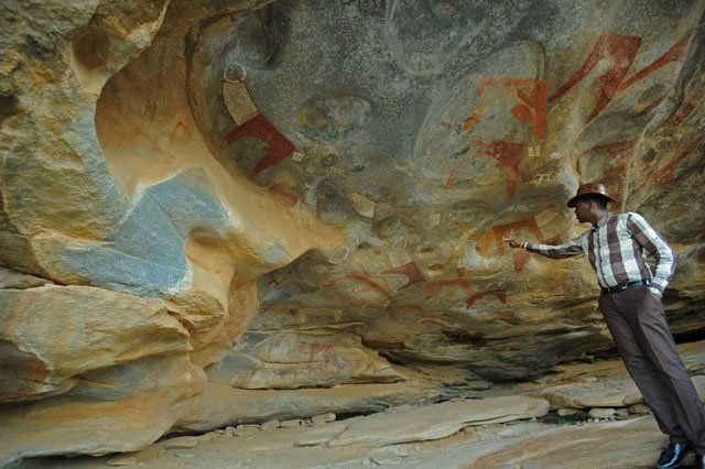 this file photo taken on may 17 2016 shows a primitive rock painting one of a galaxy of colourful animal and human sketches to adorn the caves in the rocky hills of this arid wilderness in northern somalia near hargeisa home to africa 039 s earliest known and most pristine rock art photo afp
