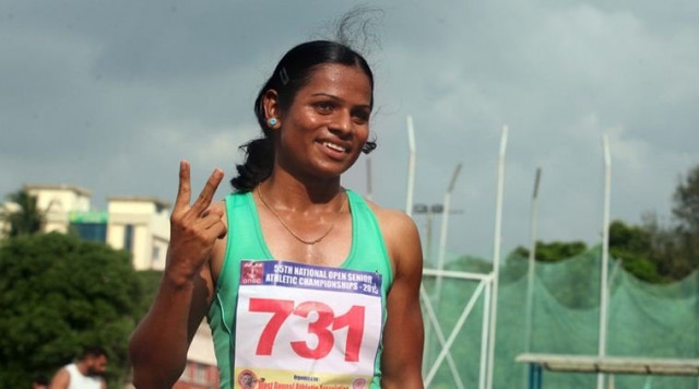 dutee chand after finishing first in women 100m final during 55th national open athletics championship in kolkata photo courtesy indian express dutee chand after finishing first in women 100m final during 55th national open athletics championship in kolkata photo courtesy indian express