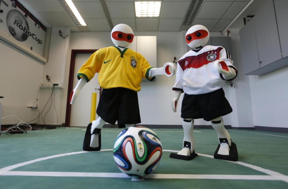 humanoid robots dressed in the colors of germany 039 s and brazil 039 s national soccer team jerseys are seen during a photo opportunity at the institute for computer science at the university of bonn in bonn june 18 2014 the humanoid robots which are developed by the university of bonn 039 s quot nimbro quot team and company igus gmbh will compete at the annual 2014 world robotic 039 s championship quot robocup quot taking place in brazil from july 21 24 photo reuters