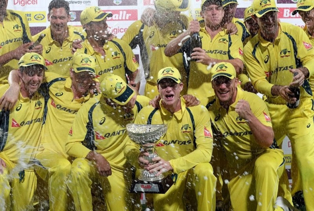 australian cricketers pose with their winning trophy in bridgetown on june 26 2016 photo afp australian cricketers pose with their winning trophy in bridgetown on june 26 2016 photo afp