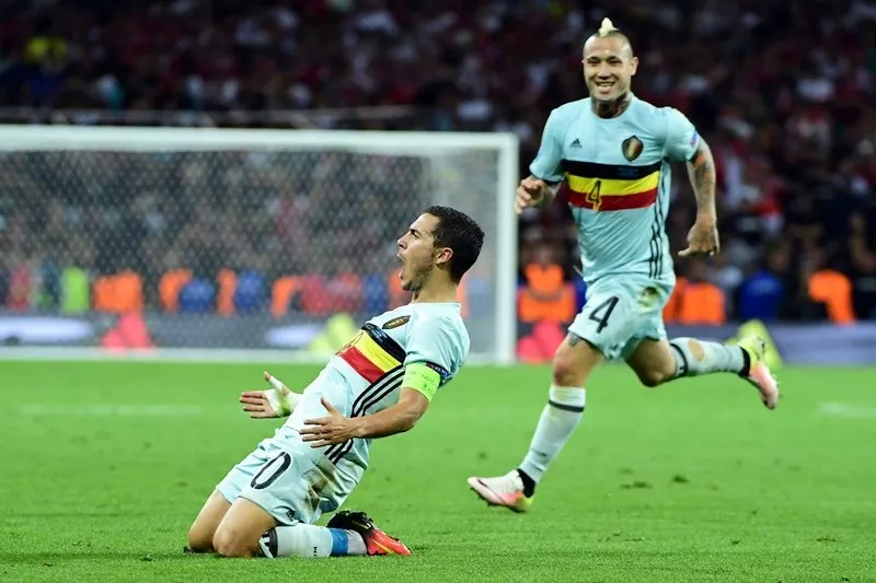eden hazard l celebrates after scoring his team 039 s third goal at the stadium municipal in toulouse on june 26 2016 photo afp eden hazard l celebrates after scoring his team 039 s third goal at the stadium municipal in toulouse on june 26 2016 photo afp