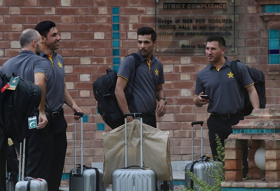 pakistan fast bowler mohammad amir 2r talks with teammates at the cricket academy in lahore on june 18 2016 ahead of the team departure for london photo afp