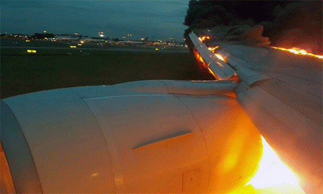 the blaze was put out by airport emergency services and there were no injuries to the 222 passengers and 19 crew on board photo afp the blaze was put out by airport emergency services and there were no injuries to the 222 passengers and 19 crew on board photo afp