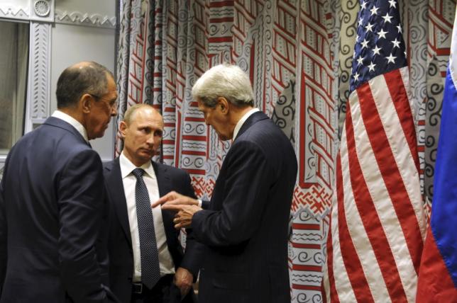 russia 039 s president vladimir putin c foreign minister sergei lavrov l and us secretary of state john kerry attend a meeting on the sidelines of the united nations general assembly in new york september 28 2015 photo reuters