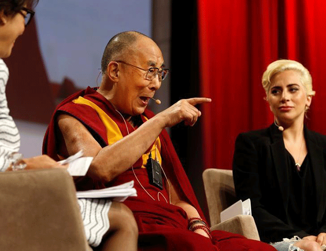 the dalai lama and singer lady gaga appear together for a question and answer session on quot the global significance of building compassionate cities quot at the u s conference of mayors 84th annual meeting in indianapolis indiana united states june 26 2016 photo reuters
