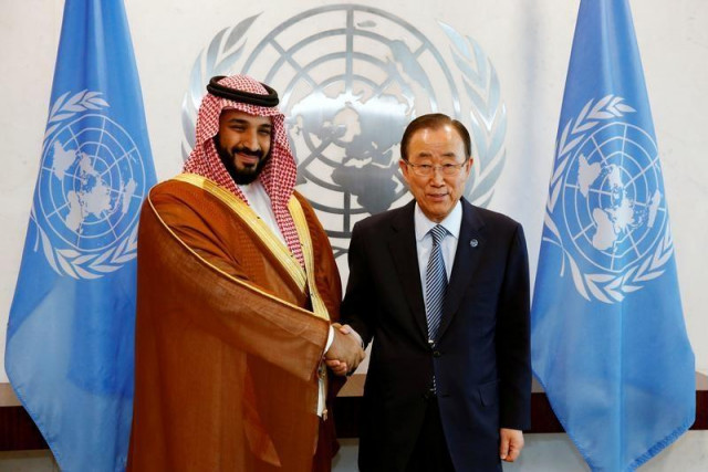 saudi arabian deputy crown prince mohammed bin salman greets un secretary general ban ki moon at the un headquarters in new york on june 22 2016 photo reuters