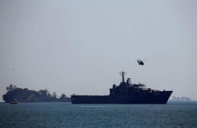 a helicopter takes off from singapore navy 039 s rss persistence in the waters outside pulau semakau landfill singapore june 8 2016 photo reuters