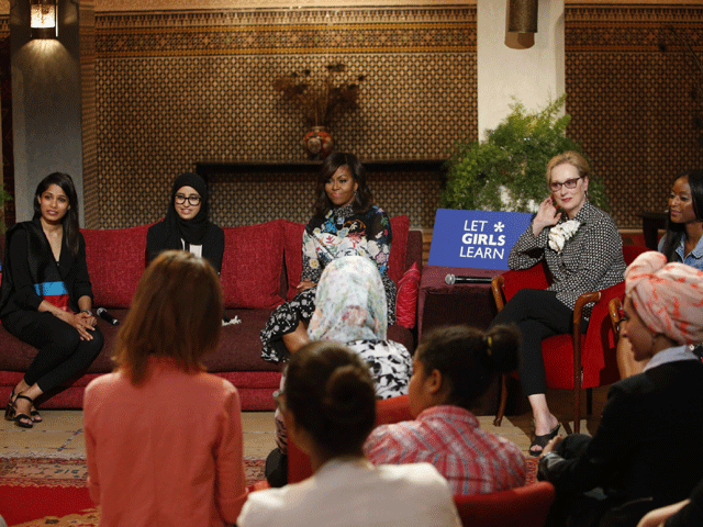 streep and pinto participated in a discussion with local girls about the importance of education photo newsmobile in