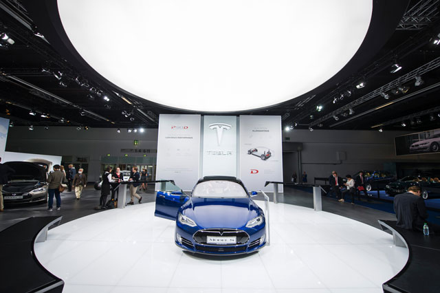 this file photo taken on september 16 2015 shows the model s of us electric cars manufacturer tesla motors during a press day of the 66th iaa auto show in frankfurt am main western germany photo afp