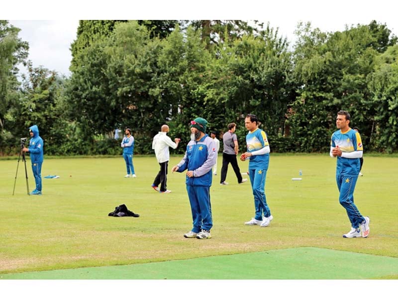 pakistan players who landed in england 10 days before the first test to adjust to the conditions train ahead of their test series against england photo courtesy pcb