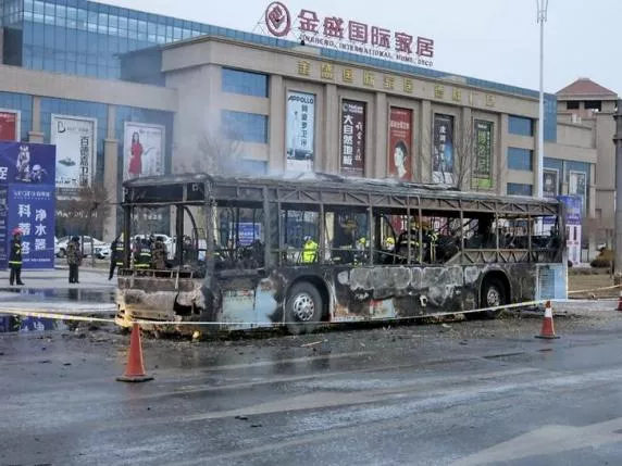 firefighters are seen working inside a burnt bus after a fire on a street in yinchuan ningxia hui autonomous region china january 5 2016 photo reuters firefighters are seen working inside a burnt bus after a fire on a street in yinchuan ningxia hui autonomous region china january 5 2016 photo reuters