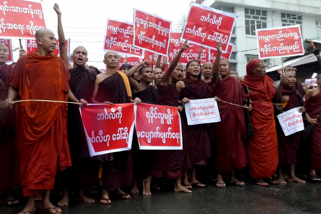 myanmar buddhist monks take part in an anti muslim demonstration in sittwe located in rakhine state on july 3 2016 photo afp myanmar buddhist monks take part in an anti muslim demonstration in sittwe located in rakhine state on july 3 2016 photo afp
