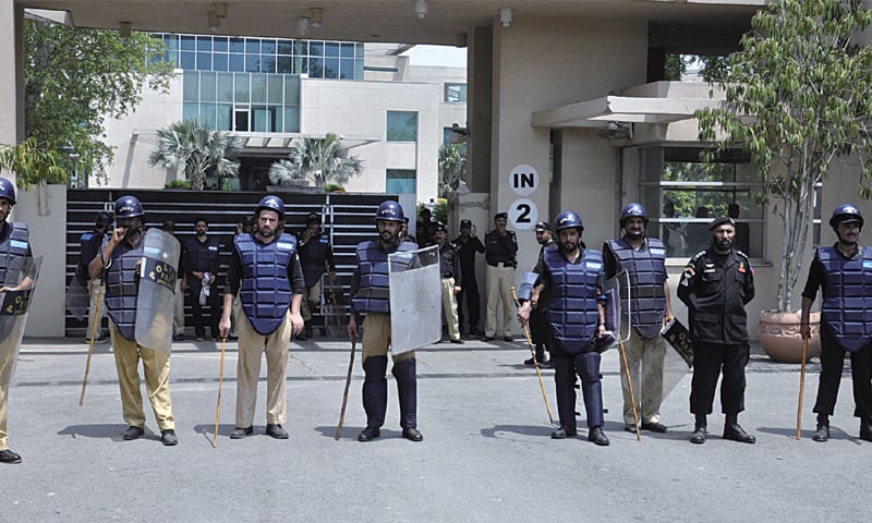 railway police stand guard outside the royal palm golf and country club which was taken over by pr on friday photo online