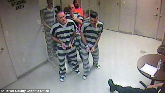 a group of inmates in weatherford texas break out of their holding room to save guard photo parker county sheriff 039 s office via daily mail