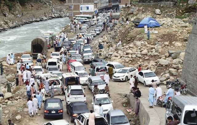 queues of tourists vehicles on a road in swat photo express queues of tourists vehicles on a road in swat photo express