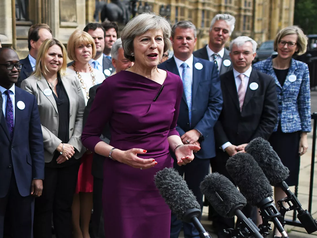 british conservative party leadership candidate theresa may speaking to members of the media at the st stephen 039 s entrance to the palace of westminster in london on july 7 2016 photo afp british conservative party leadership candidate theresa may speaking to members of the media at the st stephen 039 s entrance to the palace of westminster in london on july 7 2016 photo afp