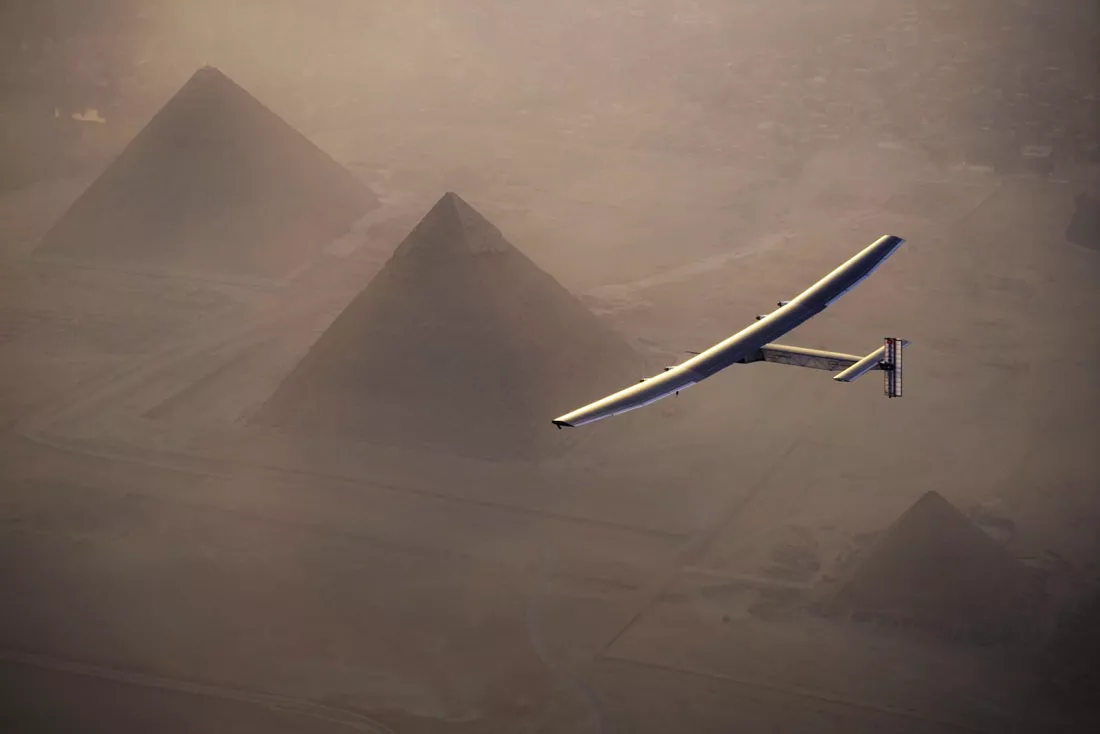 solar impulse 2 the solar powered plane piloted by swiss pioneer andr borschberg is seen during the flyover of the pyramids of giza on july 13 2016 prior to landing in cairo egypt photo afp solar impulse 2 the solar powered plane piloted by swiss pioneer andr borschberg is seen during the flyover of the pyramids of giza on july 13 2016 prior to landing in cairo egypt photo afp