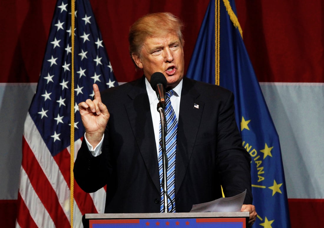 presumptive us republican presidential candidate donald trump addreses a campaign rally at grant park event center in westfield indiana photo reuters