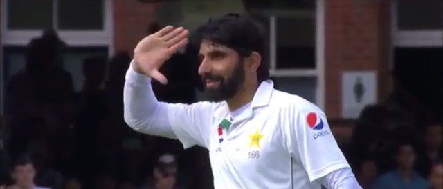 misbahul haq salutes after scoring a century screen grab