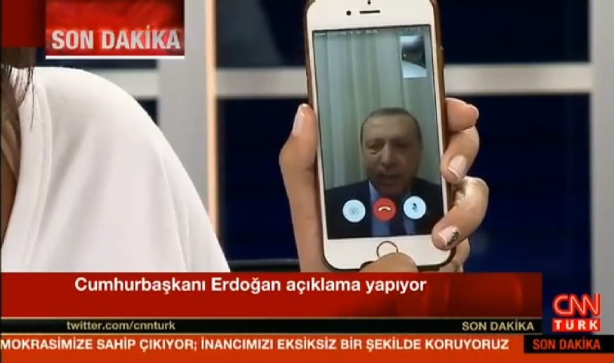 president recep tayyip erdogan addressing turkey over facetime during the military coup photo cnn turk