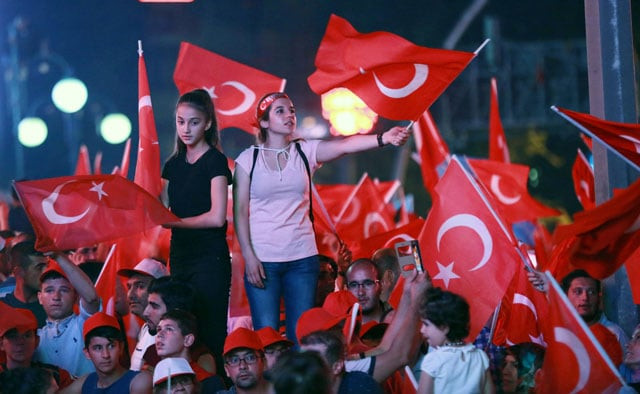 pro erdogan supporters wave turkish flags at kizilay square in ankara on july 17 2016 during a demonstration in support to the turkish government following a failed coup attempt photo afp pro erdogan supporters wave turkish flags at kizilay square in ankara on july 17 2016 during a demonstration in support to the turkish government following a failed coup attempt photo afp