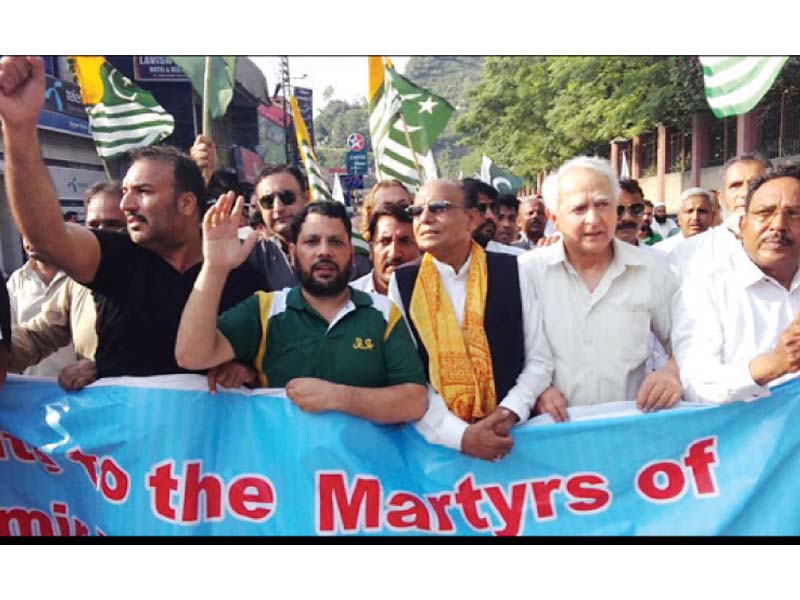 rally participants shouting slogans against indian atrocities in kashmir photo express