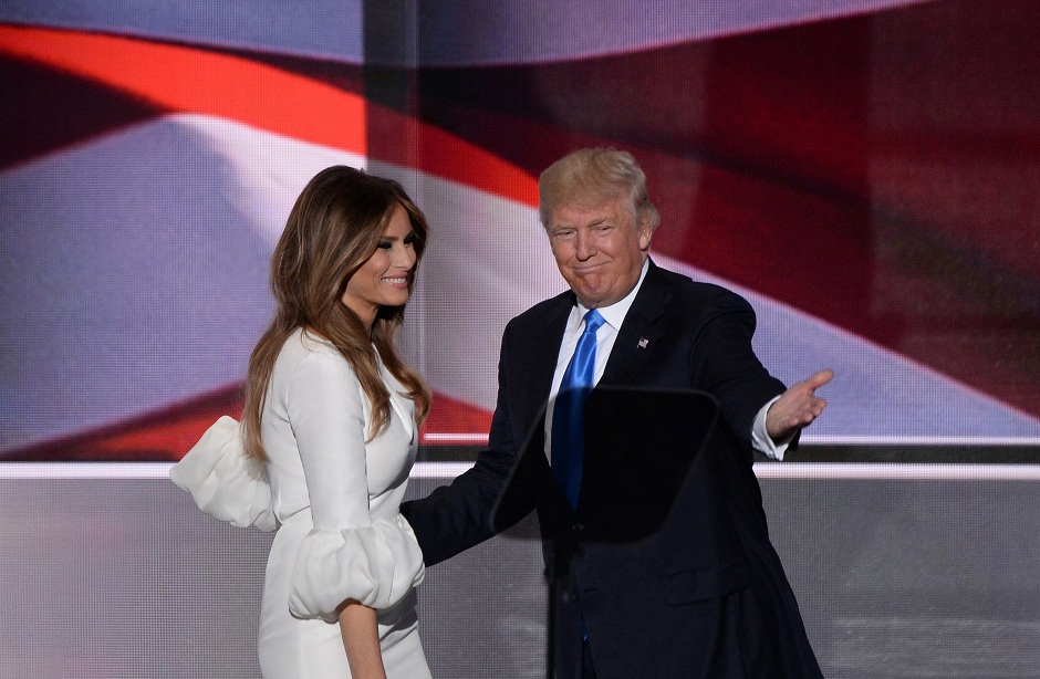 presumptive republican presidential candidate donald trump introduces his wife melania trump to delegates on the first day of the republican national convention photo afp