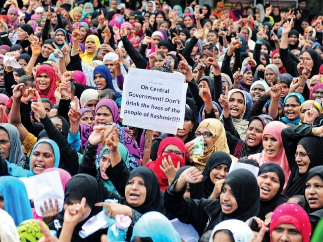 indian women shout slogans in support of kashmiris during a rally in chennai photo afp indian women shout slogans in support of kashmiris during a rally in chennai photo afp