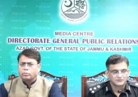 ajk information secretary mohammad rashid hanif and dig irfan masood kashfi address a press conference in muzaffarabad on tuesday screengrab