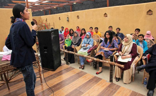 batool hassan read her slam poetry titled against you at the literary epilogue a contest organised at bum zee restaurant in gulshan e iqbal on friday photo athar khan express batool hassan read her slam poetry titled against you at the literary epilogue a contest organised at bum zee restaurant in gulshan e iqbal on friday photo athar khan express