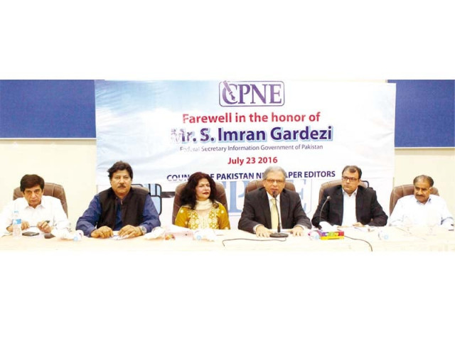 federal secretary information syed imran gardezi speaks at a reception hosted in his honour by cpne photo express
