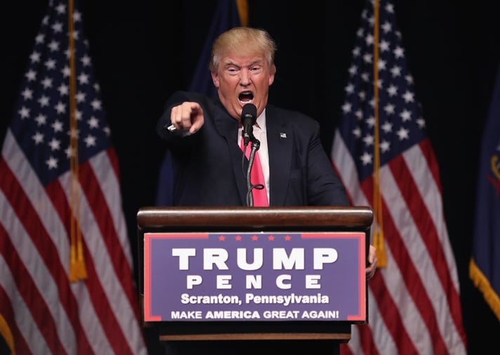 republican presidential candidate donald trump speaks to a crowd of supporters on july 27 2016 in scranton pennsylvania trump spoke at the lackawanna college student union gymnasium photo afp