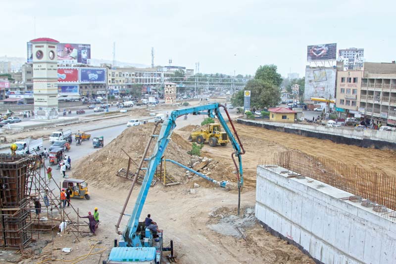 once diversion roads are paved one ramp of the board office flyover will be demolished in august photo aysha saleem express