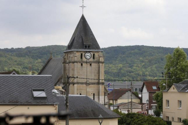 the bell tower of the church is seen after a hostage taking in saint etienne du rouvray near rouen in normandy france july 26 2016 photo reuters