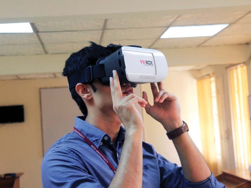 the grid currently has four virtual reality vr stations equipped with vr headsets along with remote controls photo athar khan express
