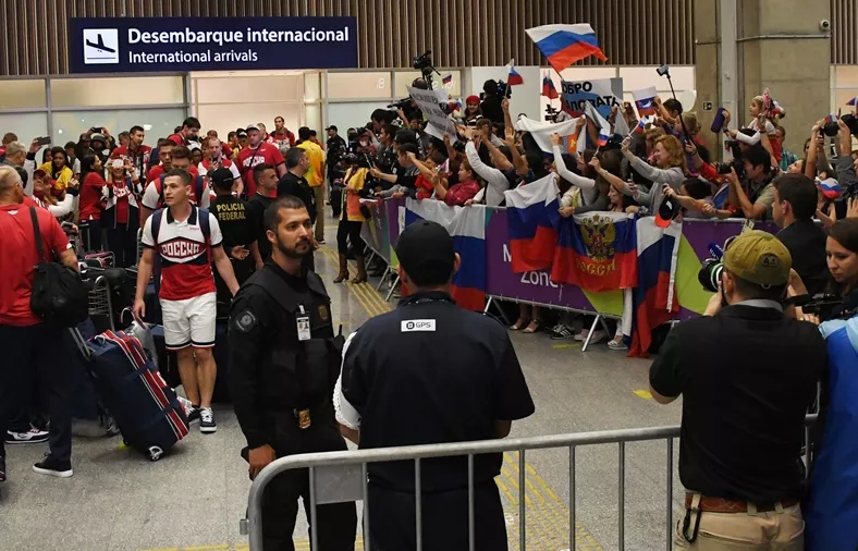 people recieve the russian olympic team upon its arrival at the antonio carlos jobim international airport in rio de janeiro brazil on july 28 2016 the olympic and paralympic games rio 2016 will be held in brazil from august 5 to 21 and september 7 to 18 respectively photo afp people recieve the russian olympic team upon its arrival at the antonio carlos jobim international airport in rio de janeiro brazil on july 28 2016 the olympic and paralympic games rio 2016 will be held in brazil from august 5 to 21 and september 7 to 18 respectively photo afp