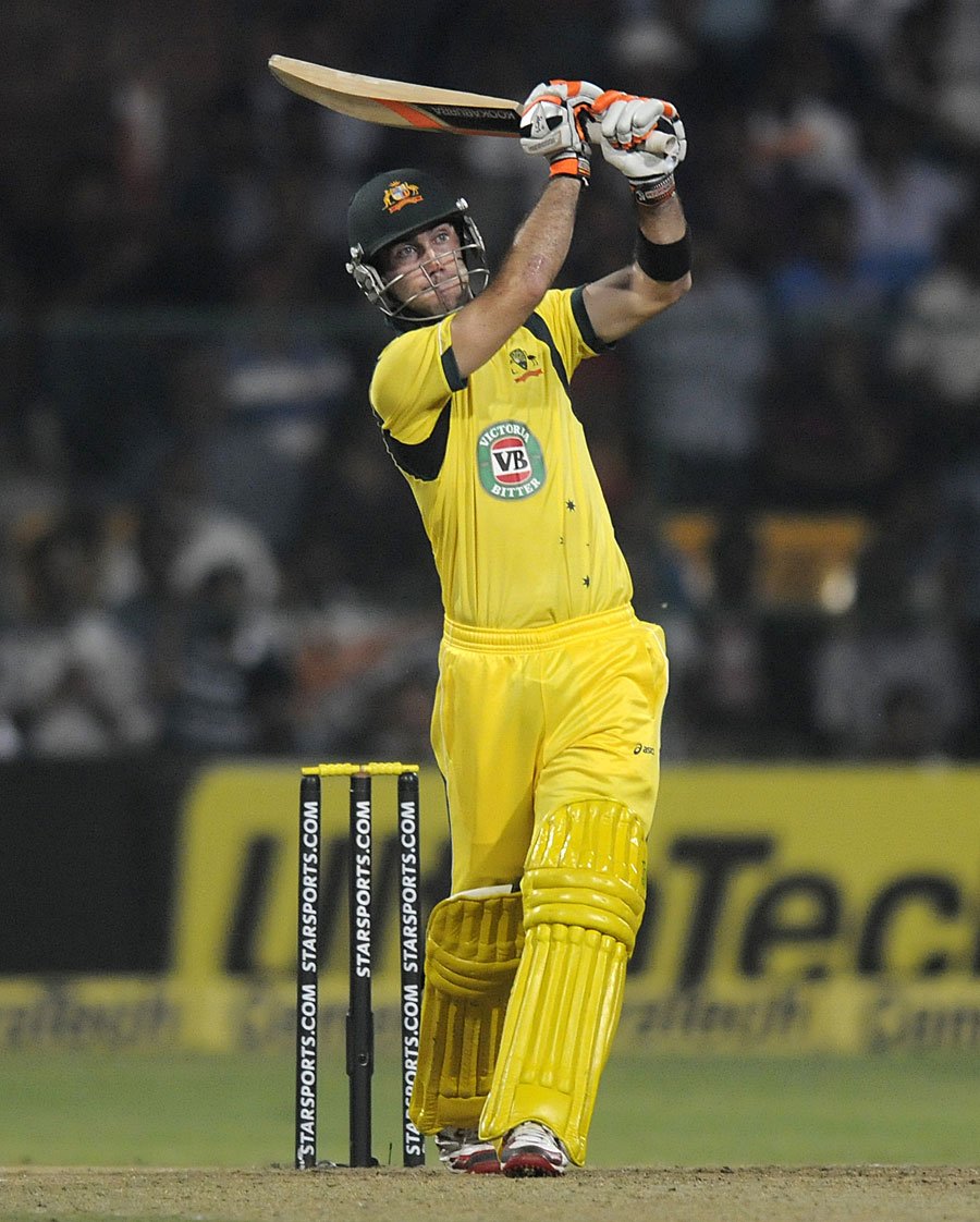 glenn maxwell goes over the top during his 60 off 22 balls india v australia 7th odi bangalore november 2 2013 photo afp