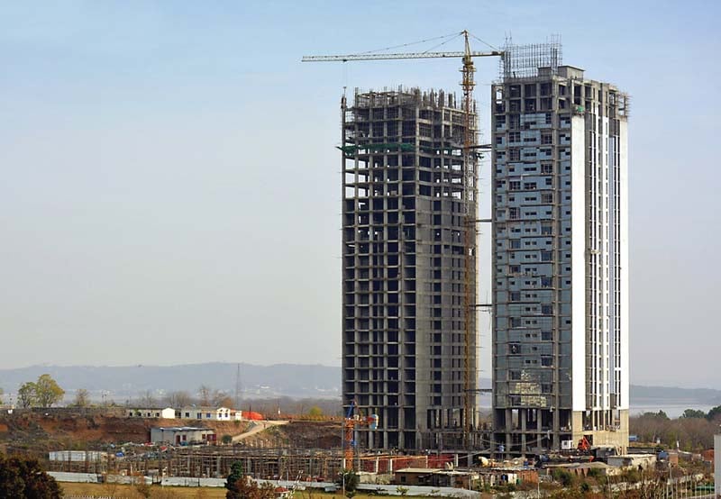 a view of the under construction multi storey towers near convention centre photo file