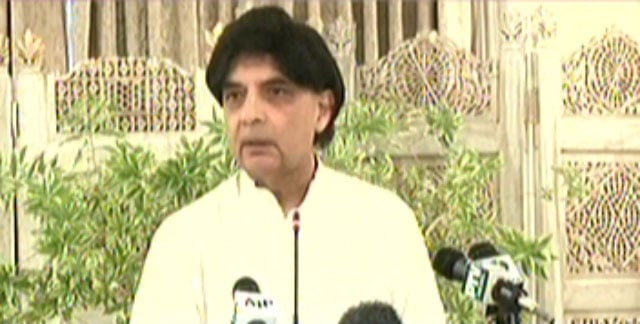 federal interior minister chaudhry nisar ali khan addressing a press conference in islamabad on monday august 1 2016 screen grab federal interior minister chaudhry nisar ali khan addressing a press conference in islamabad on monday august 1 2016 screen grab