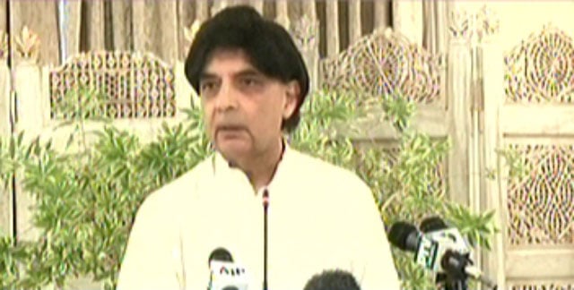 federal interior minister chaudhry nisar ali khan addressing a press conference in islamabad on monday august 1 2016 screen grab