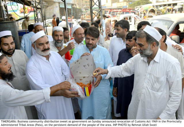 in timergara former pakistan peoples party mpa from lower dir muhammad zameen khan also congratulated locals from kohistan and the malakand division for withdrawal of the customs act photo inp