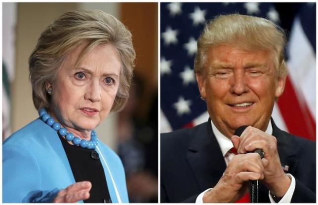 a combination photo shows us democratic presidential candidate hillary clinton l and republican us presidential candidate donald trump r in los angeles california on may 5 2016 and in eugene oregon u s on may 6 2016 respectively photo reuters